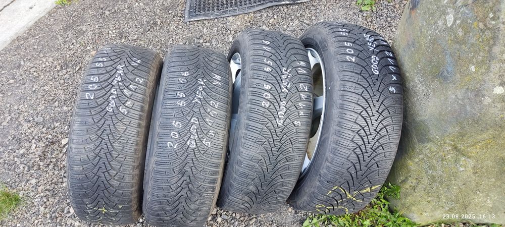 Felgi alu oryg VW 5x112 z oponami zima GoodYear 205/55 R16, 4szt