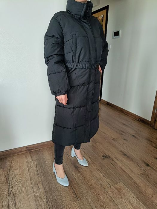 Kurtka zimowa czarna ocieplana duża 48 4XL Bonprix długa