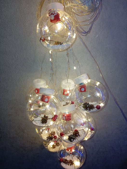 Гирлянда медная проволока Штора прозрачные шары с наполнением