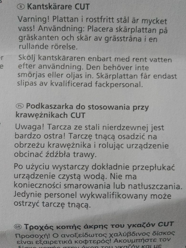 Podkaszarka,nóż do stosowania przy krawężnikach