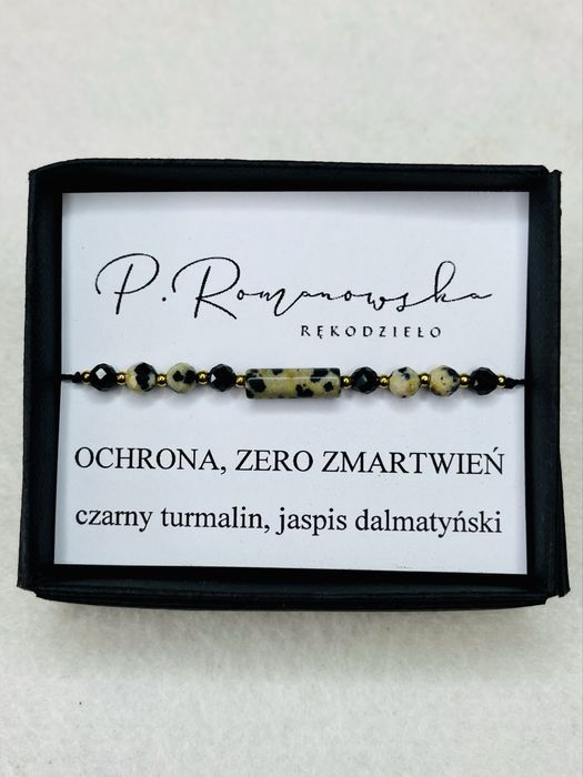 Bransolerka czarny turmalin jaspis dalmatynski