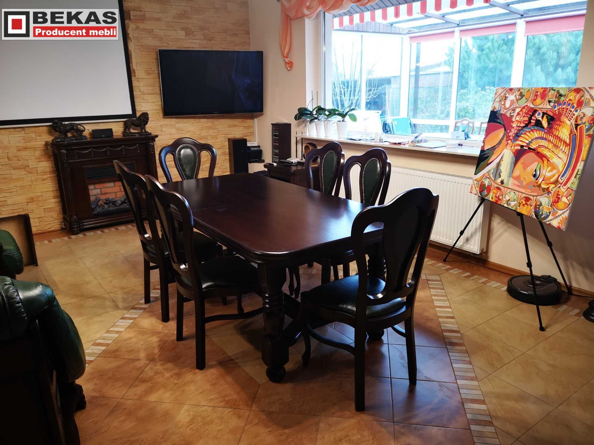 Zestaw do Salonu Stół S-23 Dąb + 6 Krzeseł Skóra Materiał Włoski Bekas