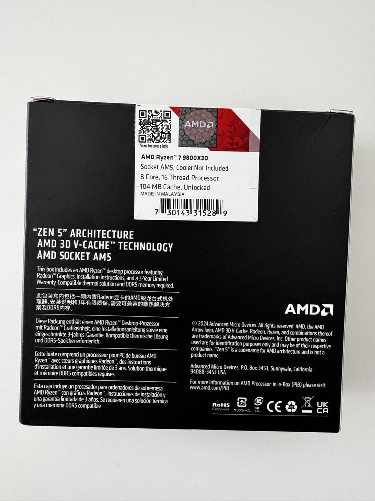 Processador AMD Ryzen 7 9800x3D Selado