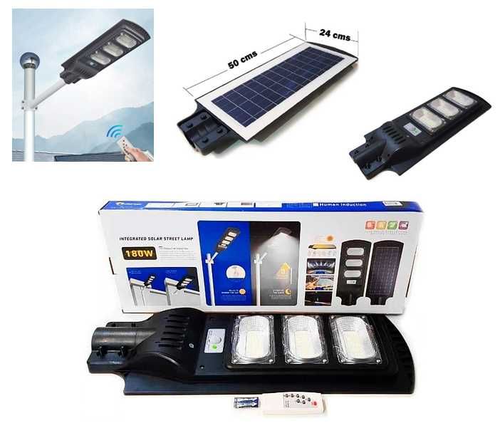 Candeeiro LED Solar Exterior - sensor luminosidade / comando - 180W