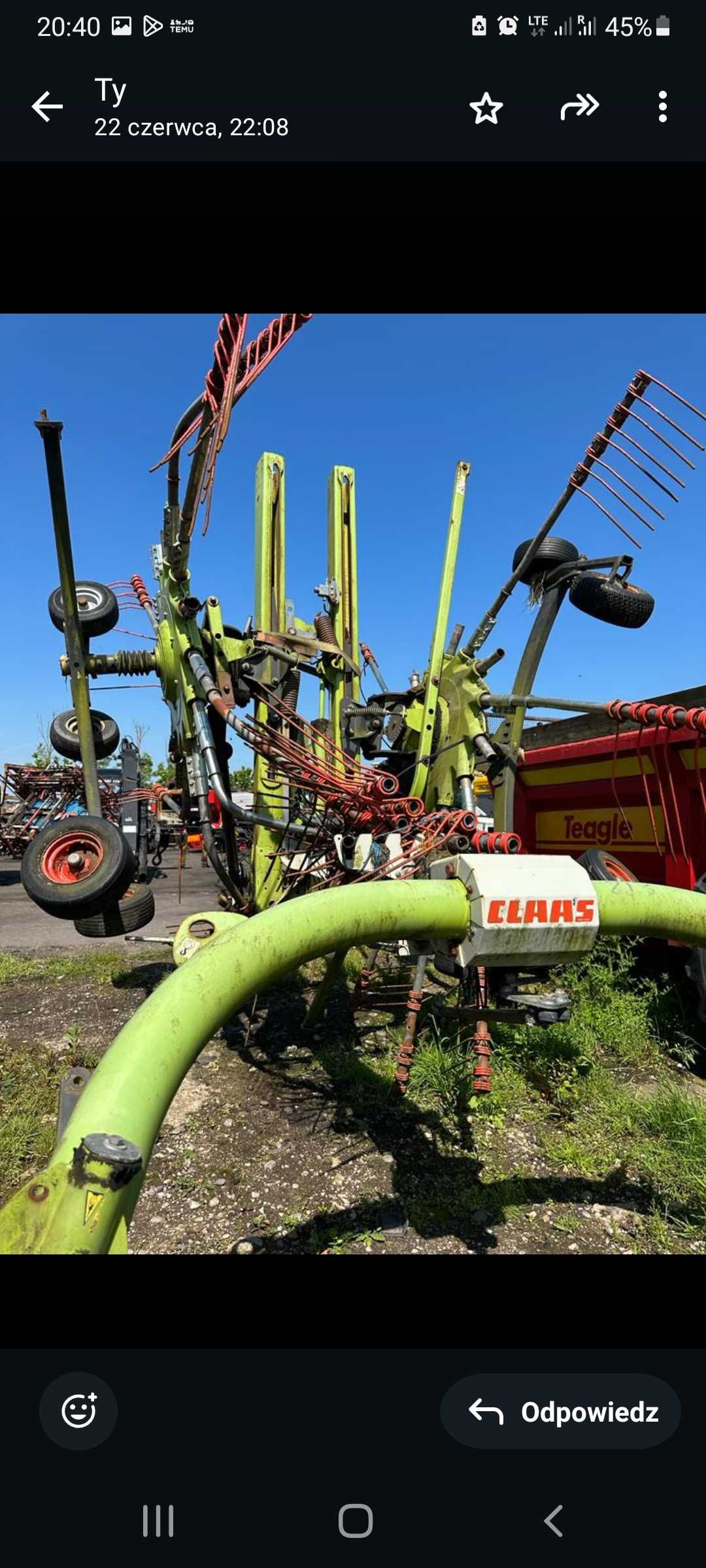 Zgrabiarka dwu karuzelowa  Claas Liner 2900 9 metrów
