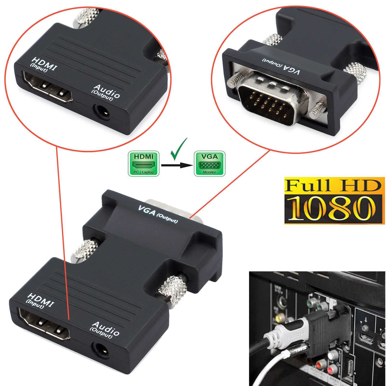 Conversor HDMI para VGA Adaptador Áudio e Vídeo Digital p/ Analógico