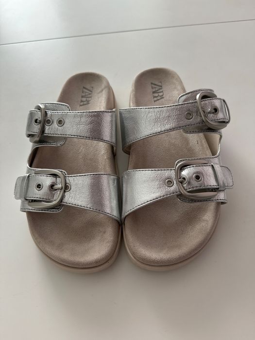 Срібні шльопанці Zara, р. 37 (устілка 24 см) – майже нові!