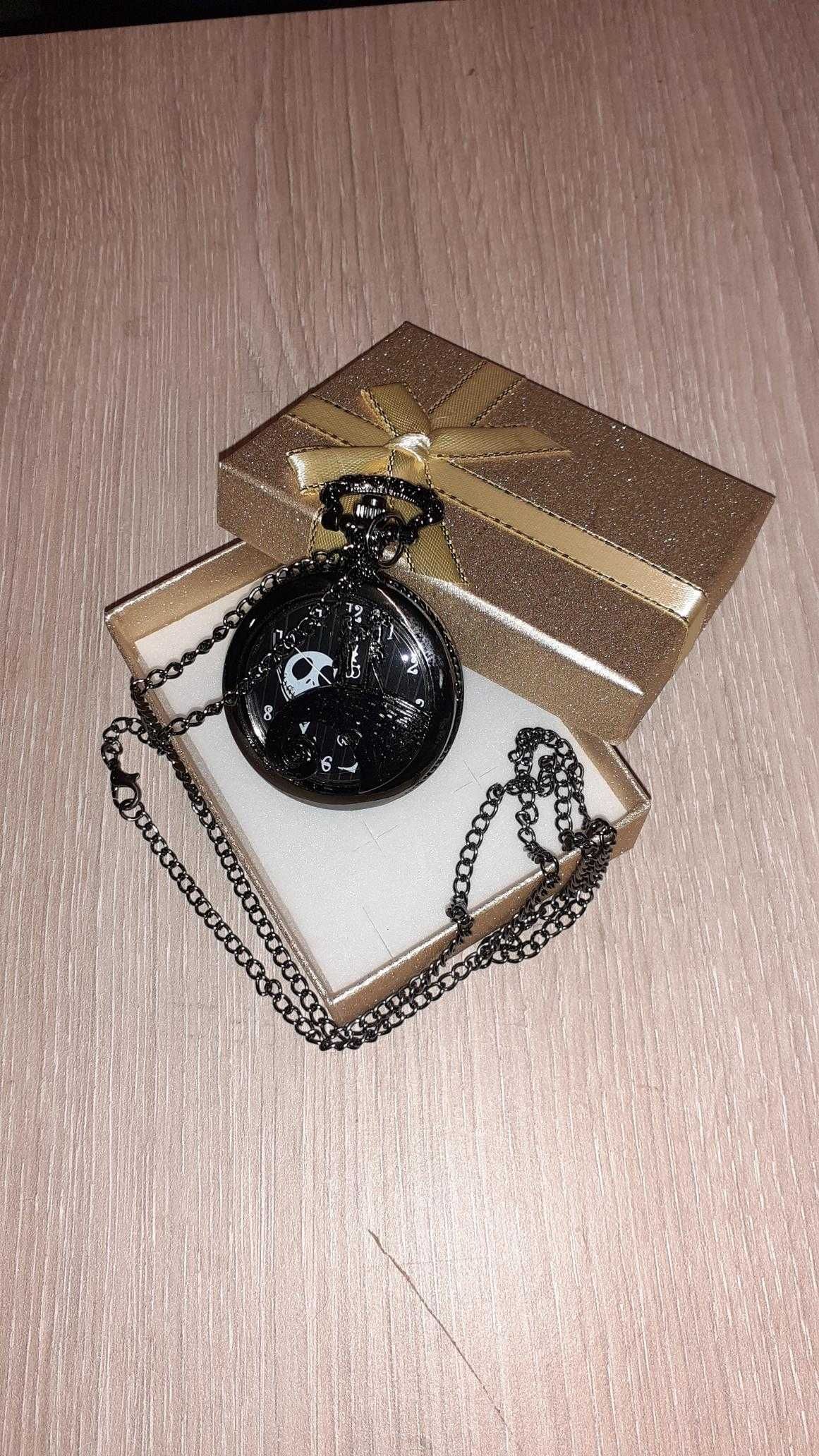 Relógio de bolso com corrente preto Nightmare Before Christmas NOVO