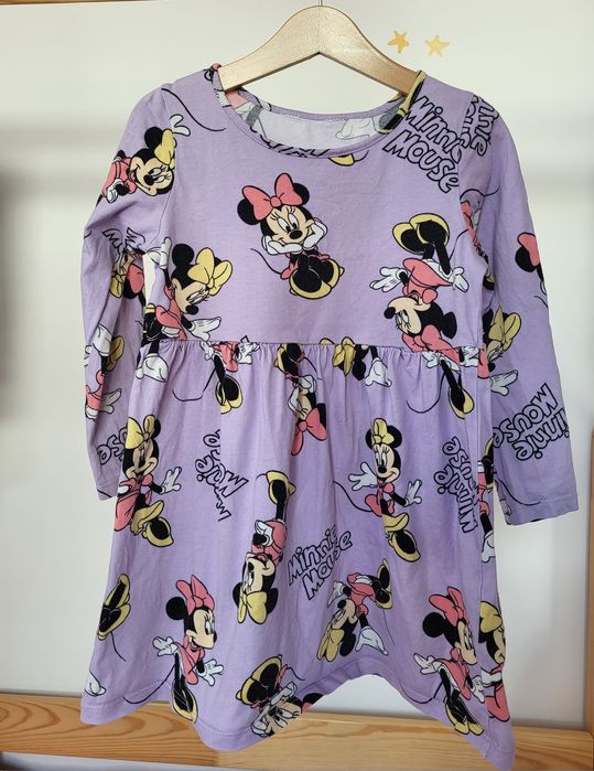 Fioletowa sukienka H&M dla dziewczynki, sukienka Myszka Miki  98-104