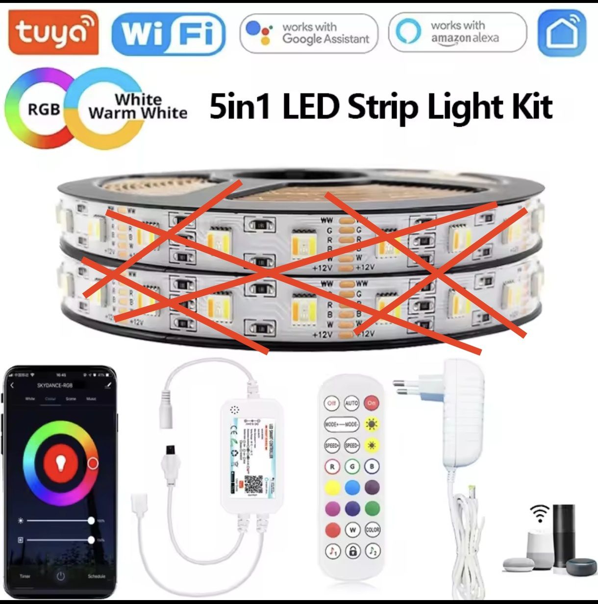 Kontroler led wifi, rgbcct, RGB+W+WW, aplikacja, alexa, pilot