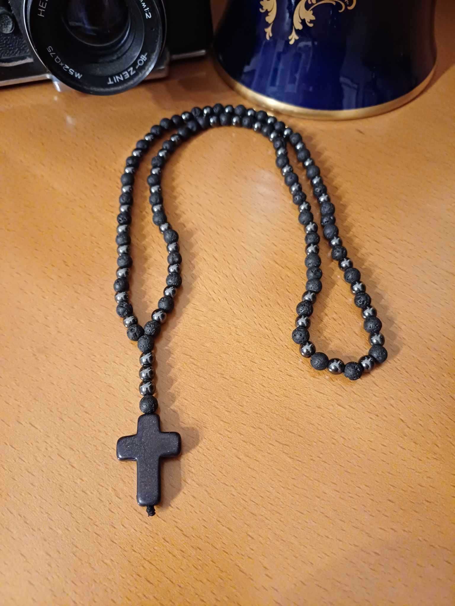 Colar Masculino Pedras Naturais & Cruz Hematite - Pulseiras Me4You