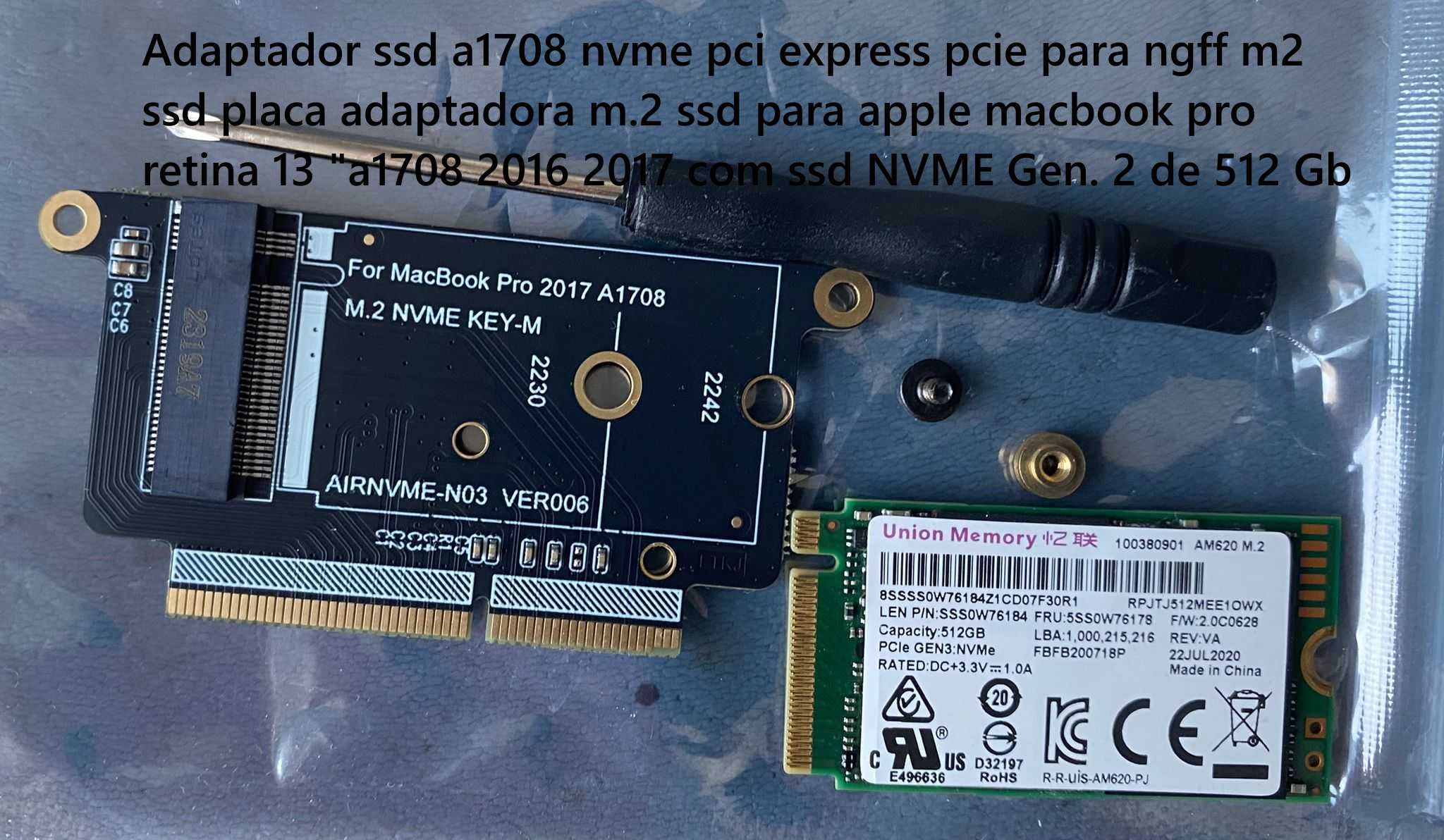 Macbook pro retina 13 "a1708 placa adaptadora - upgrade espaço disco