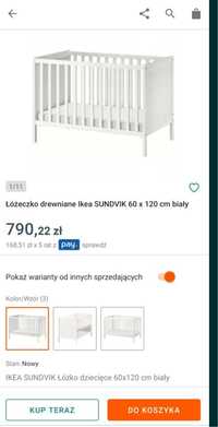 Lóżeczko niemowlece, dzieciece z materacem IKEA 60x120 sundvik