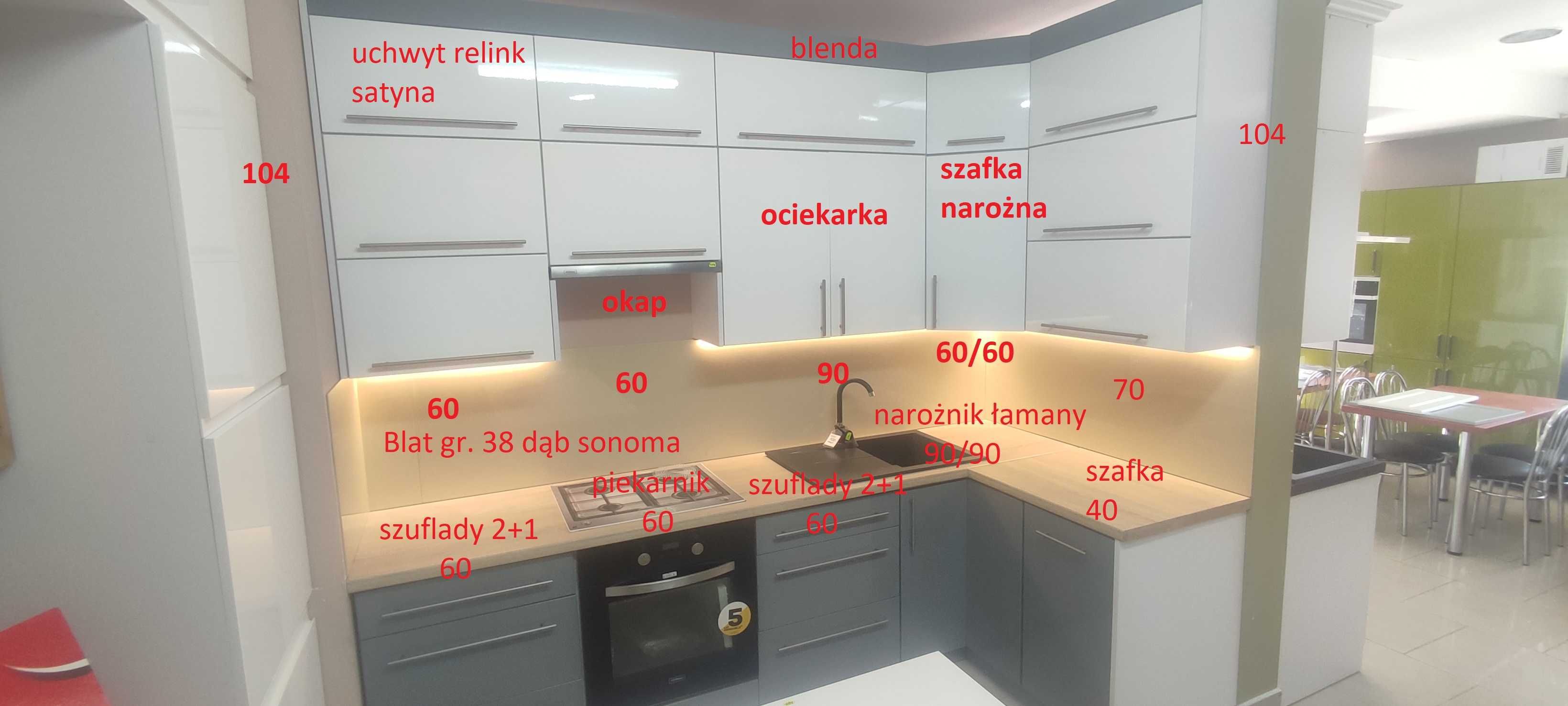 Zestaw mebli kuchennych lakierowanych biały połysk tafla