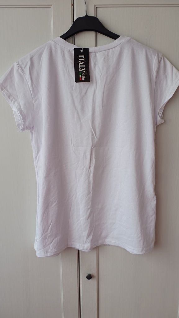 Biały t-shirt koszulka bawełniana z nadrukiem