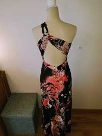 Suknia długa 38 40 sukienka maxi rozporek z przodu M L na jedno ramię