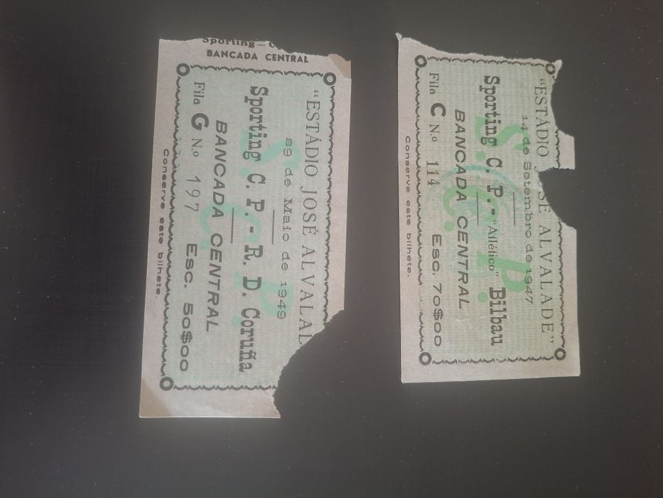 Bilhetes muito antigos sporting clube portugal anos 40