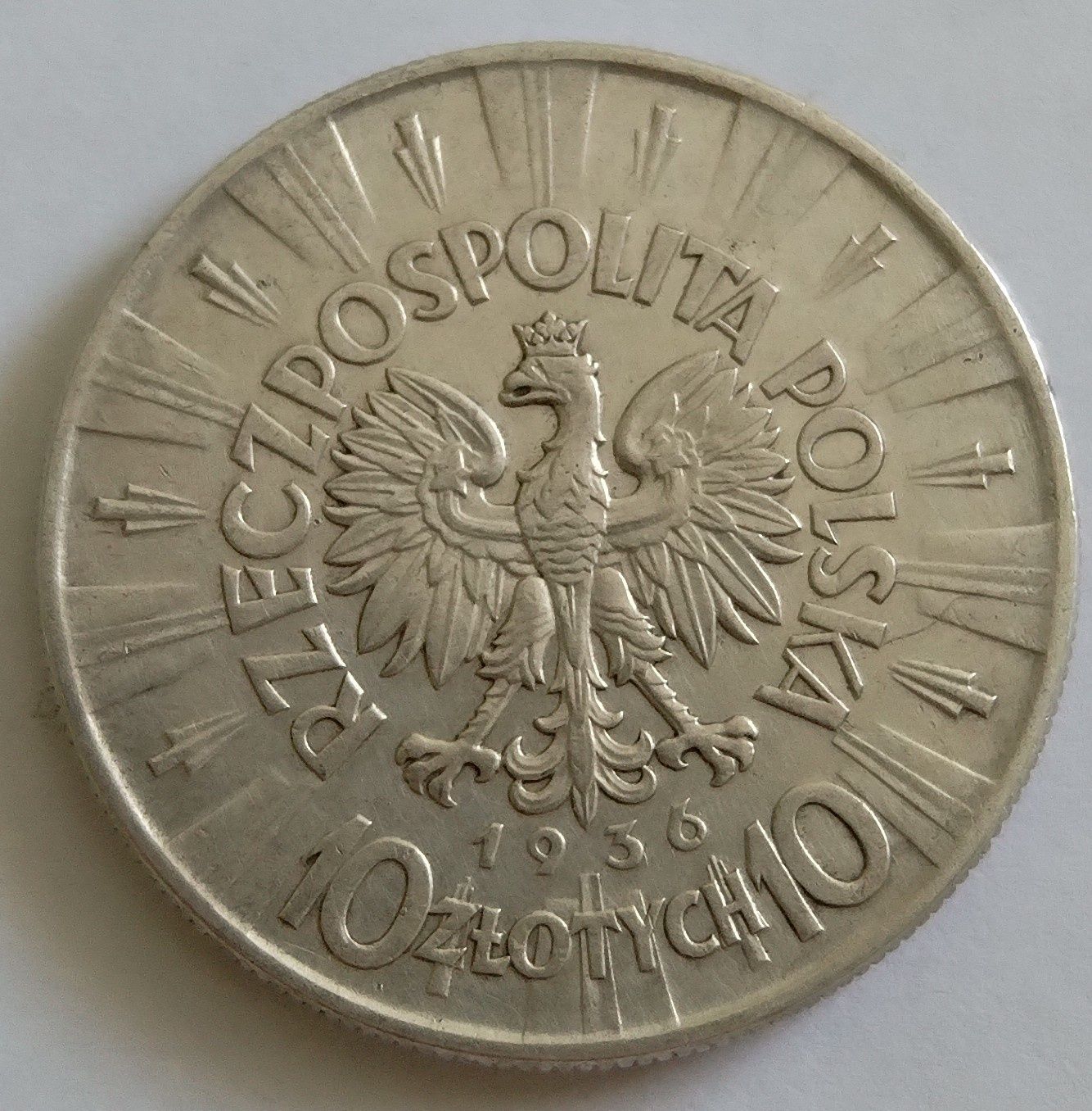 10 złotych 1936, ładny detal, srebro