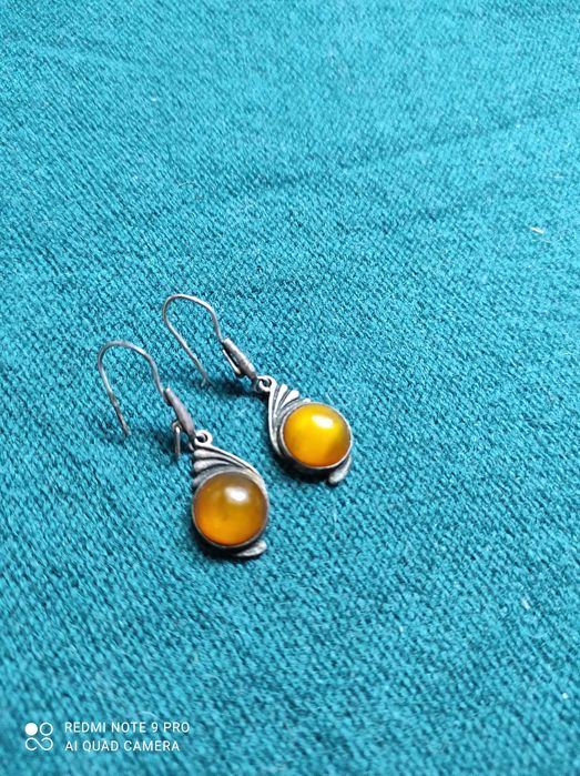 винтажные серебряные серьги с янтарем 70годов