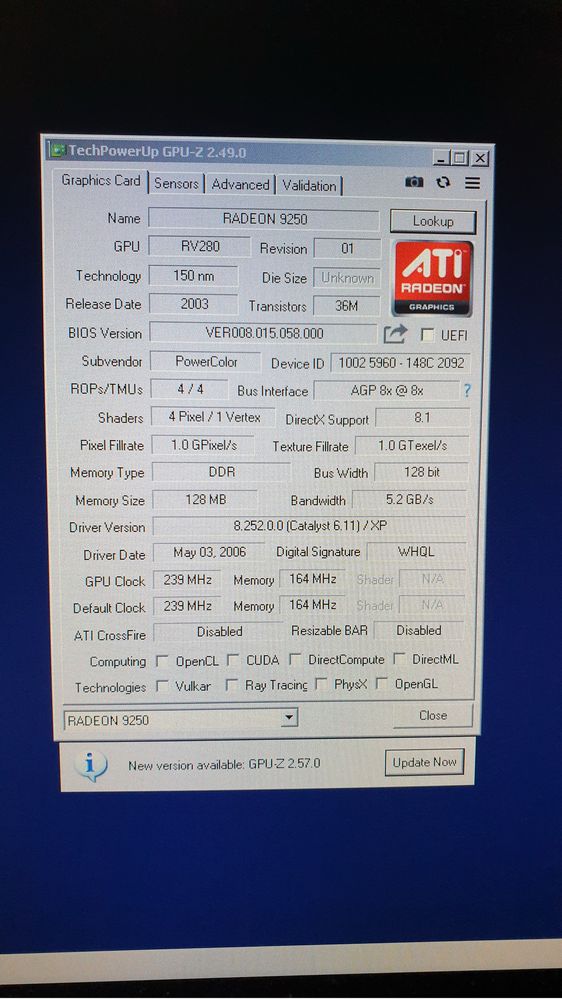 Ati Radeon 9250 AGPx8 128Mb/128bit PowerColor