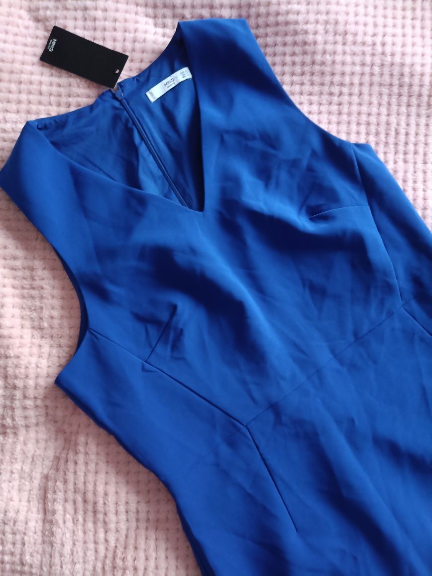 Mango rozmiar L/XL chabrowa sukienka bez rękawów na wesele