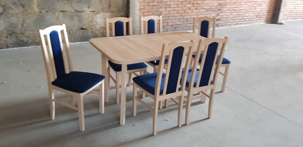 Nowe : STÓŁ 80x140/180 + 6 KRZESEŁ, SONOMA + GRANATOWY , dostawa PL