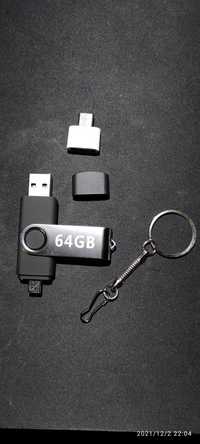 Флешка 64 гб. USB - micro usb Otg+Переходник type C