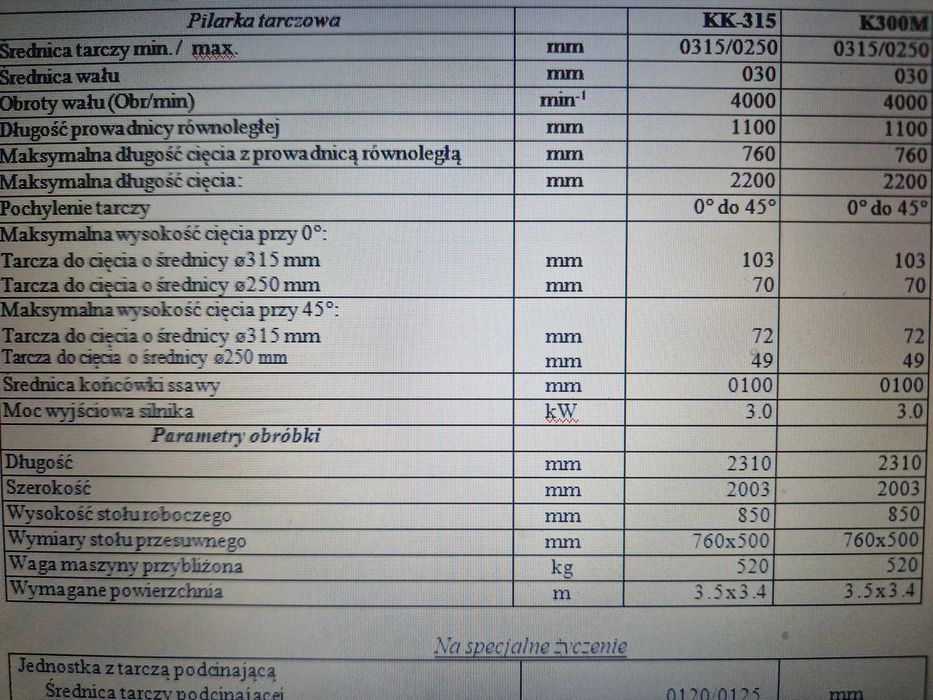 Pilarka KK-315 zbocznym wózkiem