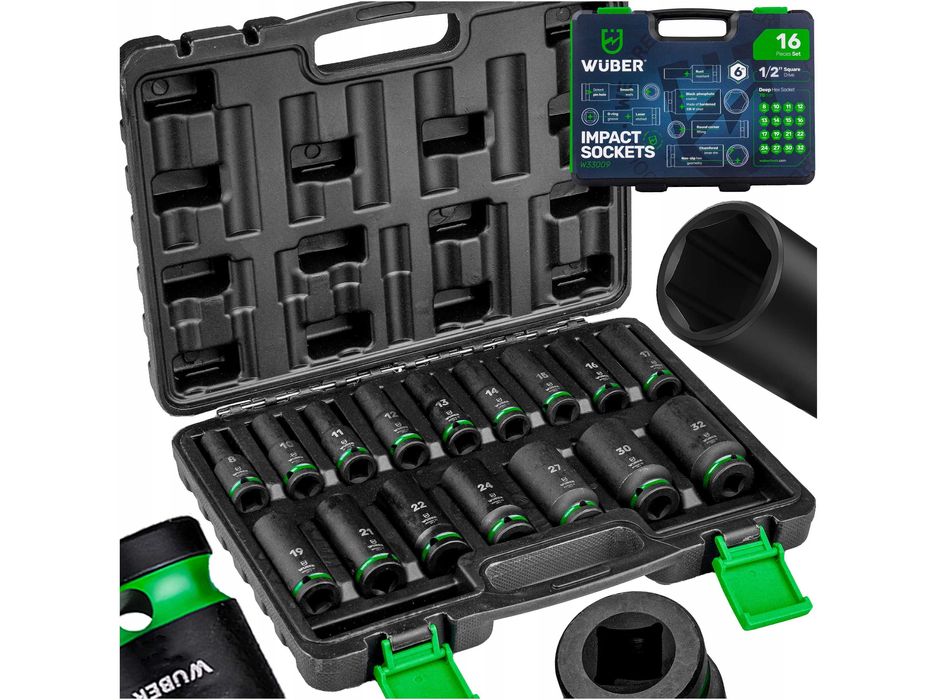 ZESTAW NASADKI UDAROWE 16 SZT. 1/2" 6-kątne DŁUGIE 8-32mm 2228