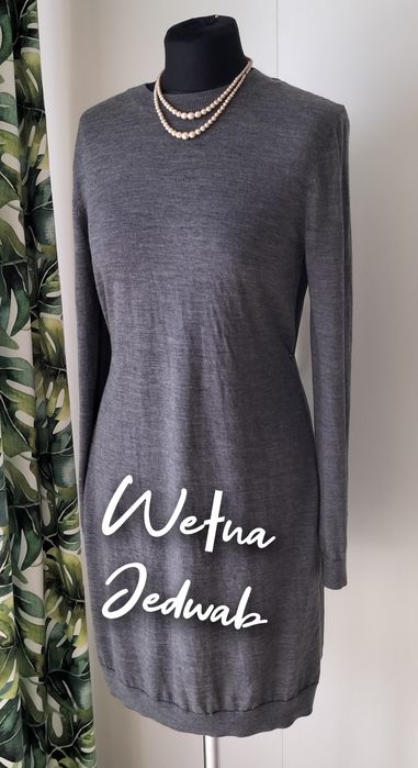 Cienka luksusowa sukienka premium COS wełna jedwab S 36