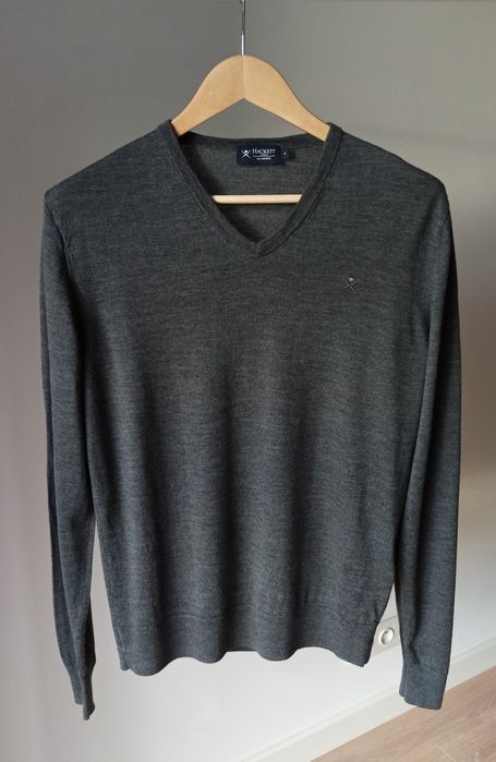 Wełniany sweter Hackett London szary grafitowy merino wool
