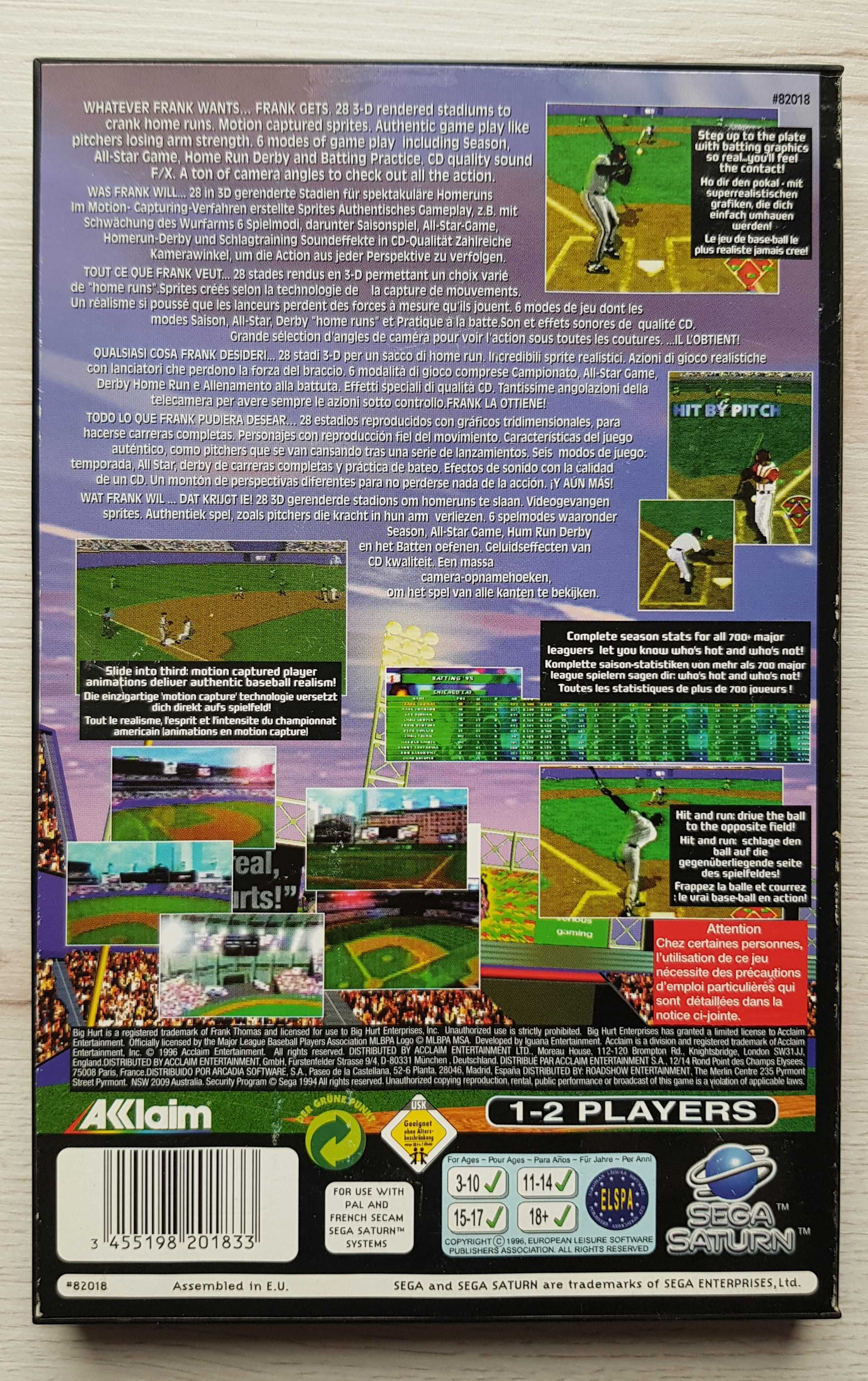 Frank Thomas Big Hurt Baseball -Sega Saturn -BDB+