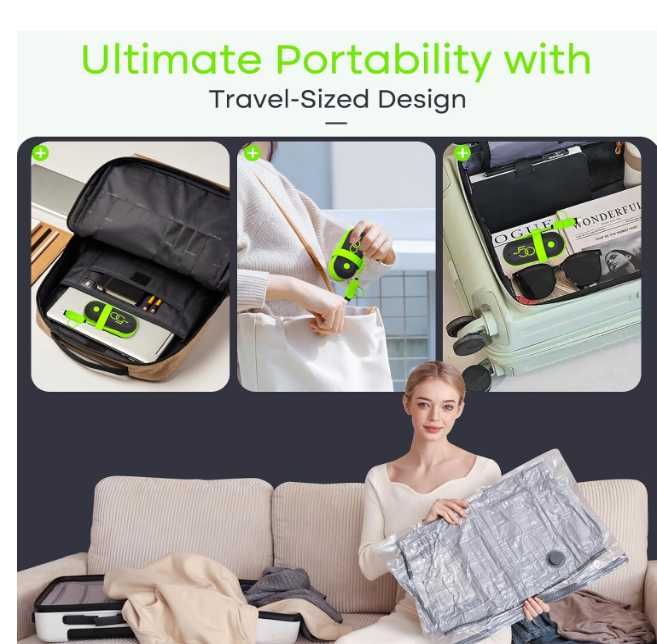 Worek próżniowy do ubrań z pompką USB  9worków wielokrotnego użytku