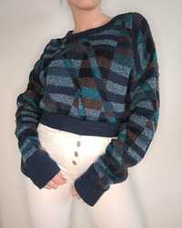 Wzorzysty sweter PRL klasyk crop top unikat vintage