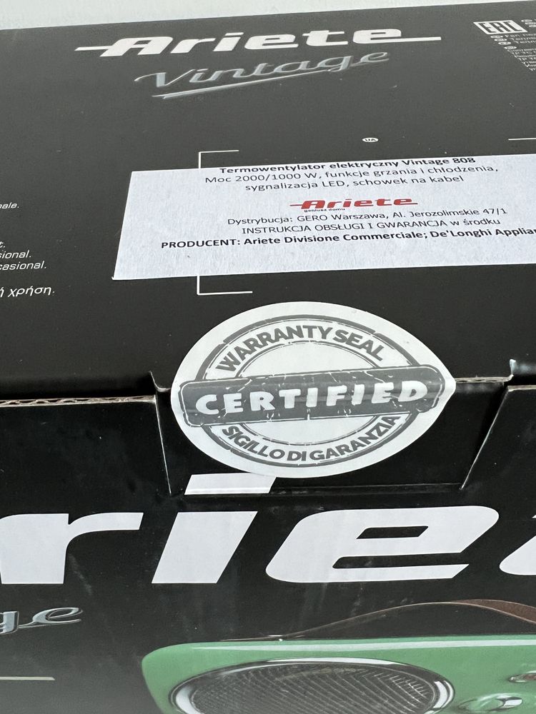 Ariette Retro Termowentylator przenośny 2000 W z funkcją grzania