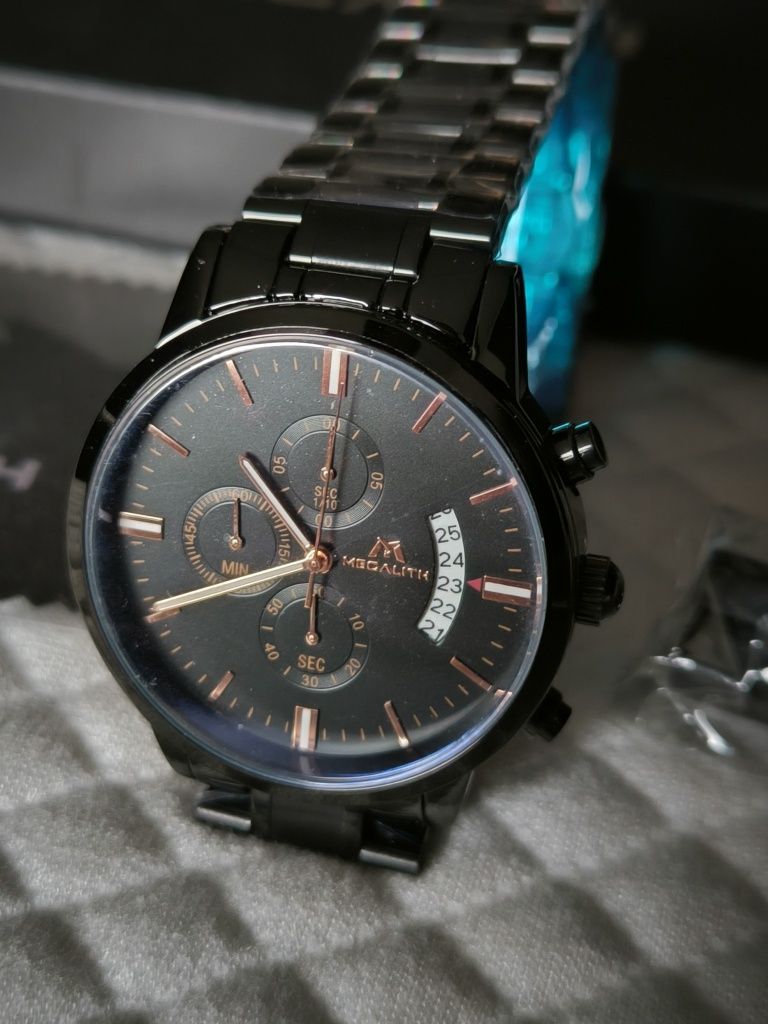 Megalith zegarek męski chronograf czarny rose gold Japan movt RRP €50
