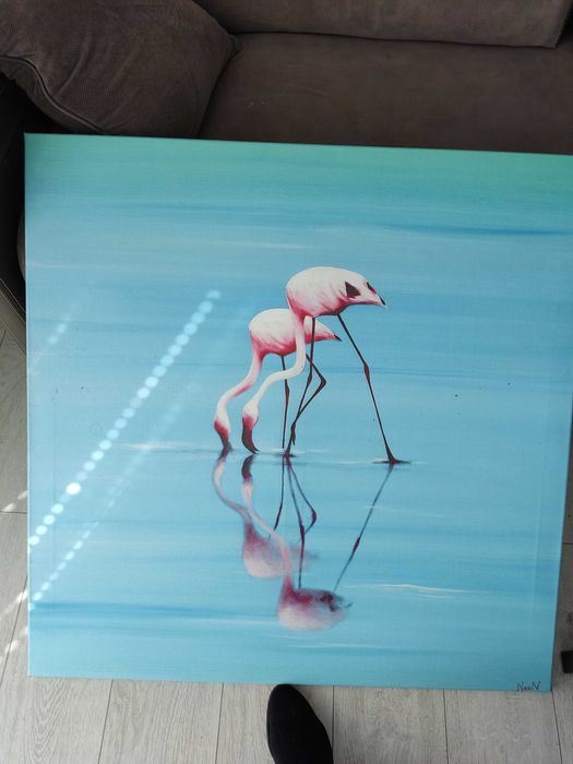 Obraz olejny flamingi 90x90