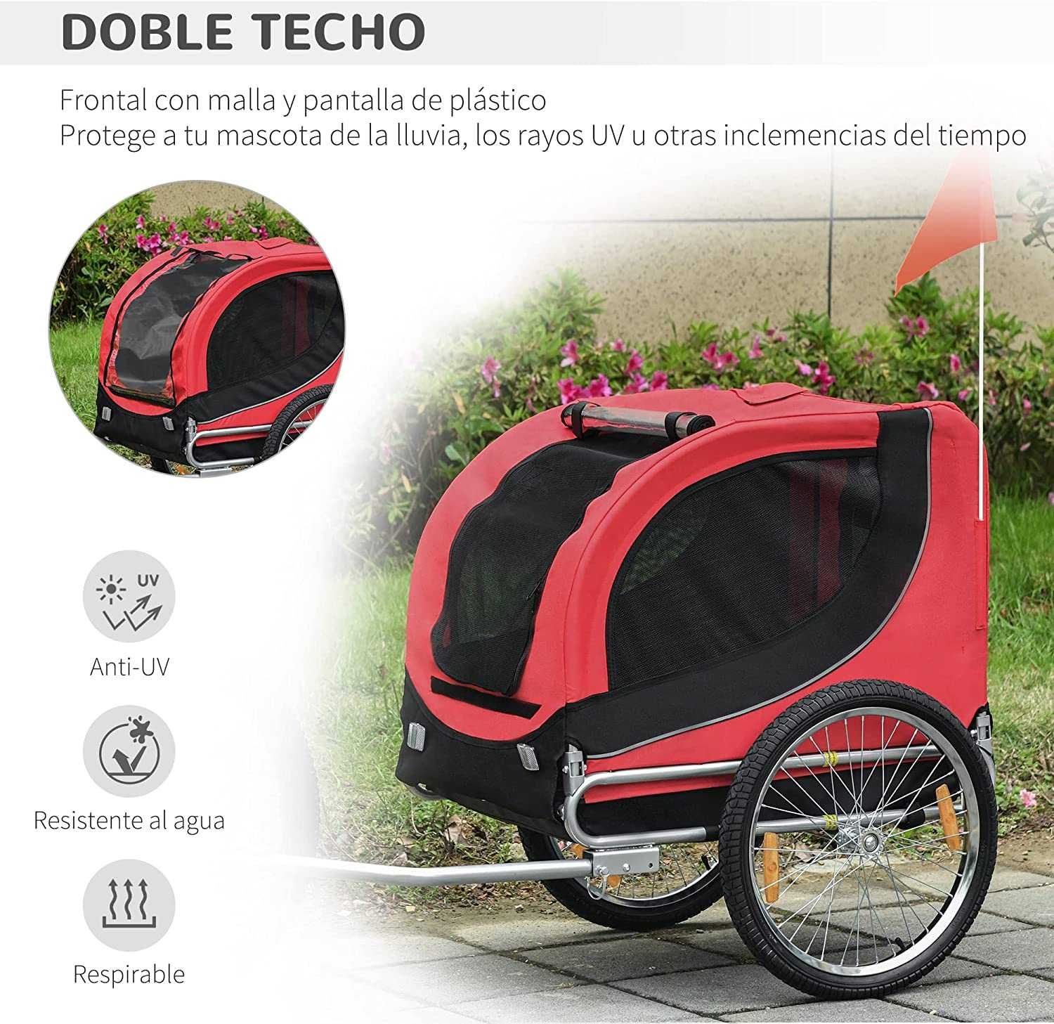 Reboque bicicleta para cães e animais de estimação,130 x 73 x 90 cm