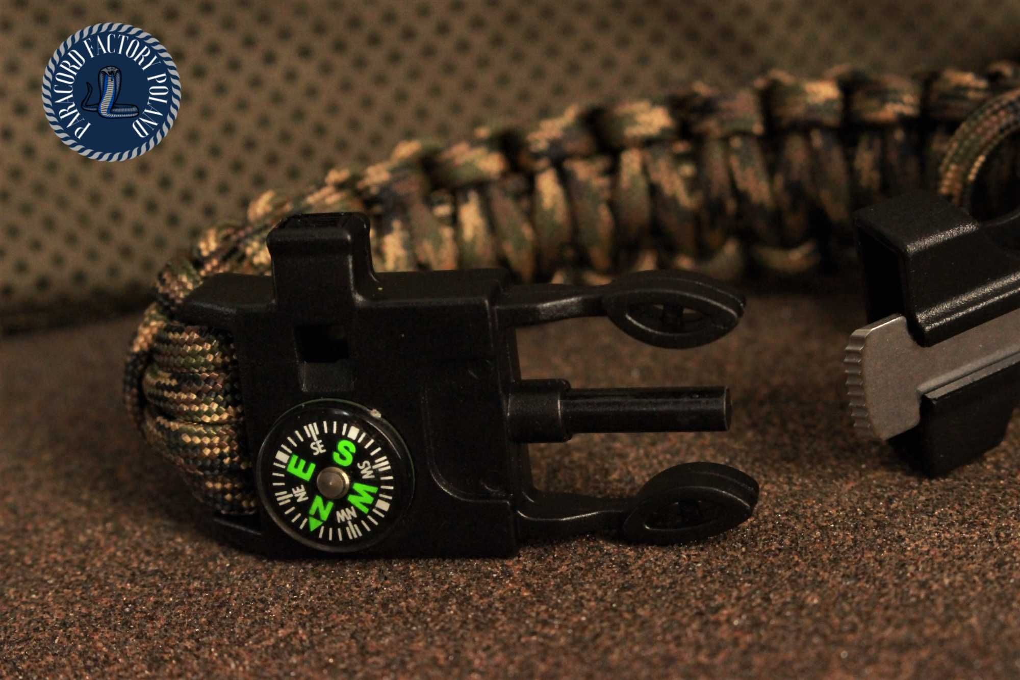Bransoletka patriotyczno-survivalowa paracord kompas krzesiwo