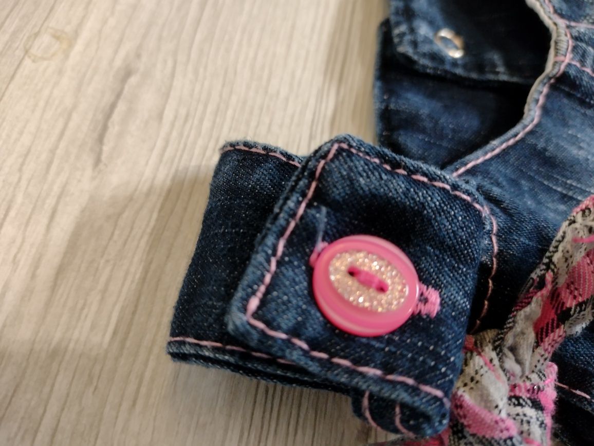 Sukienka jeansowa miękki jeans kotek cekiny brokat falbaną 6-9mcy 47