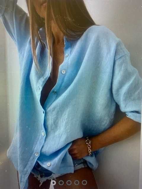 Super koszula damska z lnu -piękny błękit r.L