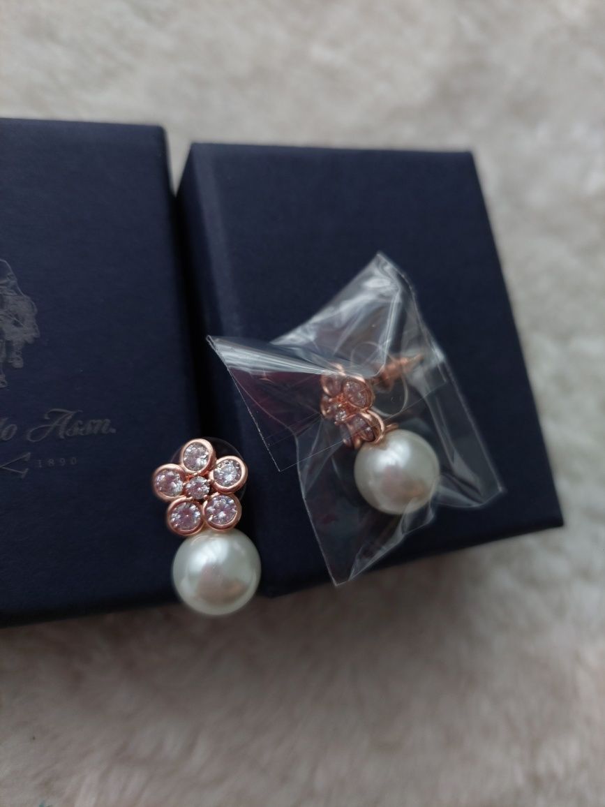 U.S. Polo Assn Nowe kolczyki-wkrętki z perłami i kryształami ślubne
