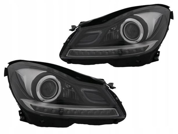 Reflektor Lampa Diody Soczewka Black Xenon Look Mercedes C klasa 204 Lift