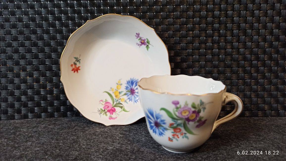 Porcelana Meissen DUO Mokka Miśnia Dekor kwiatowy KMP Piękna