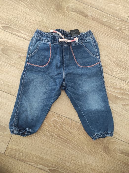 Nowe jeansy H&M, rozm 80, joggersy, różowe przeszycia, spodnie jeans