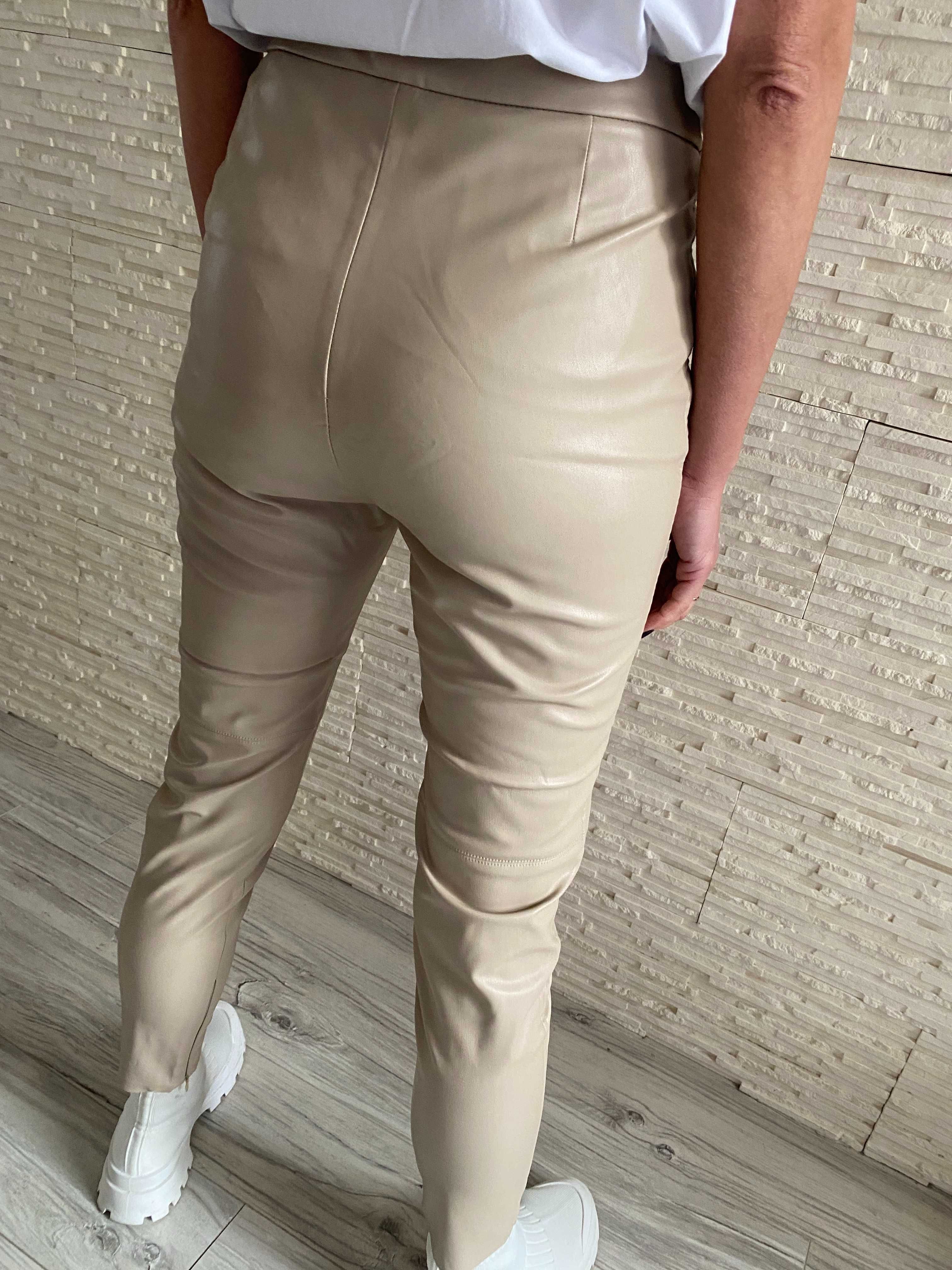 Zara nude spodnie skóra eko wyższy stan zamki M
