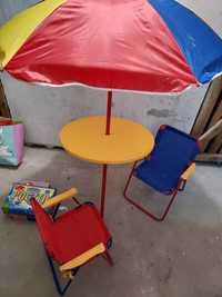Krzesełka stolik parasol komplet ogrodowy dla dzieci