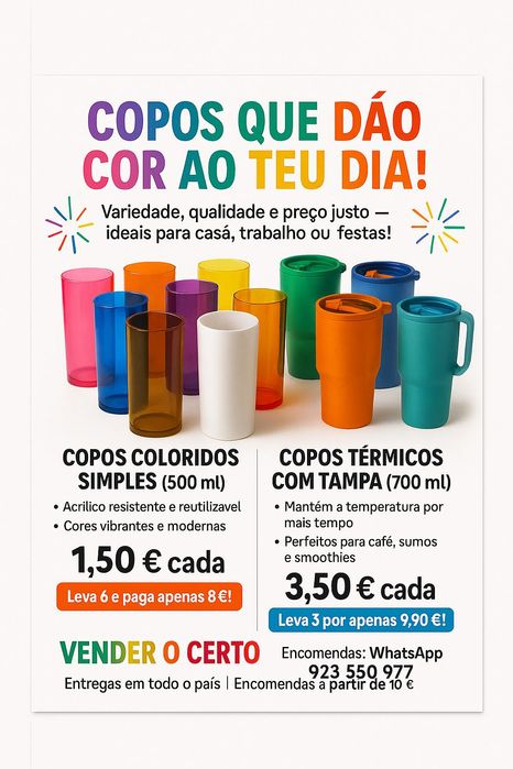 Copos acrílicos e copos térmicos