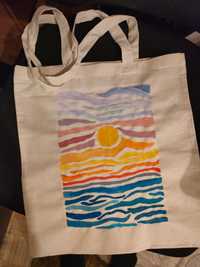 Eko torba ręcznie malowana torba materiałowa na zakupy shopper bag sun