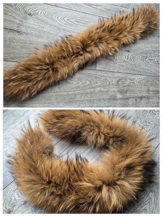Jenot naturalny futro 68cm obszycie dopinka kaptura z pętelkami